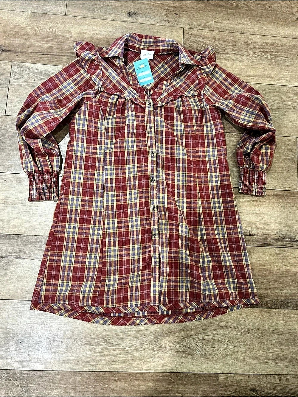 Umgee Collared Plaid Fall Dress in Red & Yellow Size Small NWT